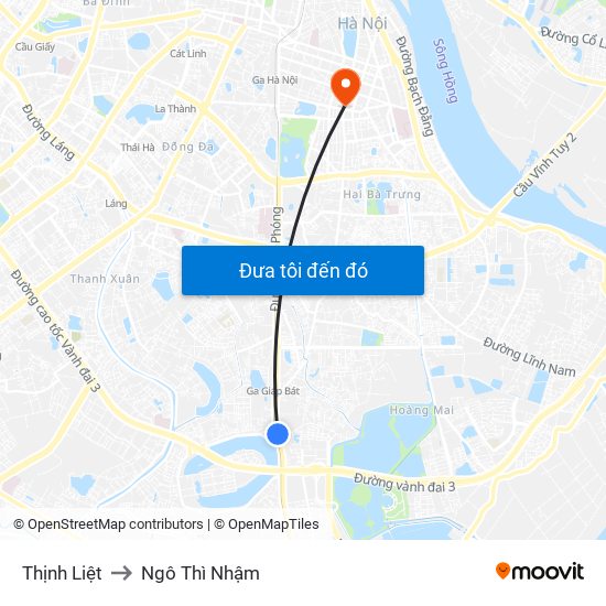 Thịnh Liệt to Ngô Thì Nhậm map