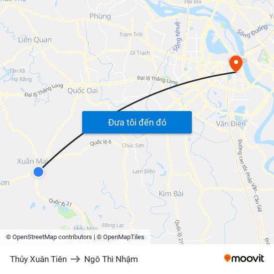 Thủy Xuân Tiên to Ngô Thì Nhậm map