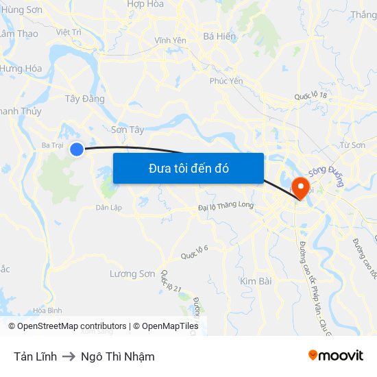 Tản Lĩnh to Ngô Thì Nhậm map