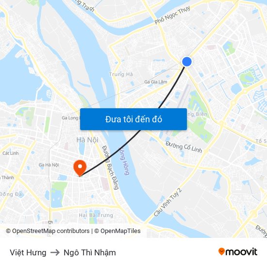 Việt Hưng to Ngô Thì Nhậm map