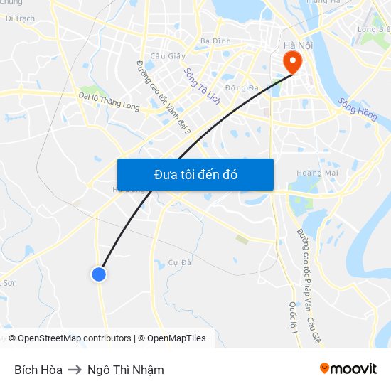 Bích Hòa to Ngô Thì Nhậm map