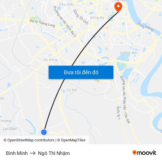 Bình Minh to Ngô Thì Nhậm map