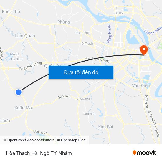 Hòa Thạch to Ngô Thì Nhậm map