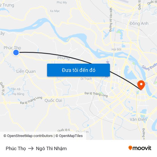 Phúc Thọ to Ngô Thì Nhậm map