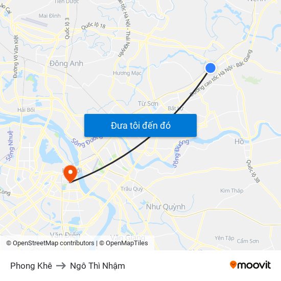 Phong Khê to Ngô Thì Nhậm map