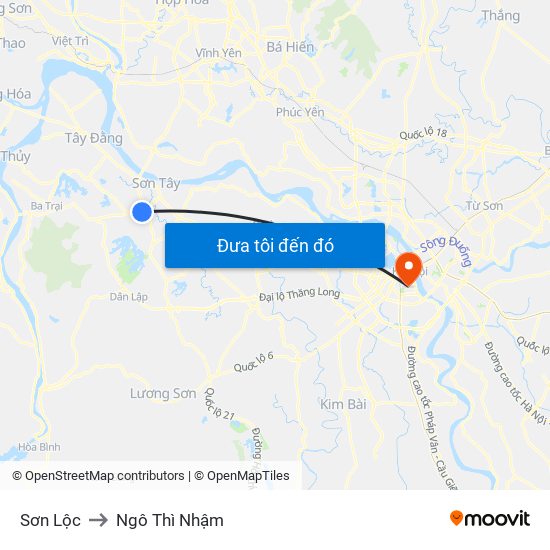 Sơn Lộc to Ngô Thì Nhậm map