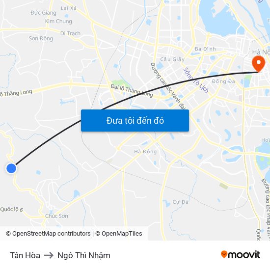 Tân Hòa to Ngô Thì Nhậm map