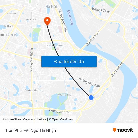 Trần Phú to Ngô Thì Nhậm map