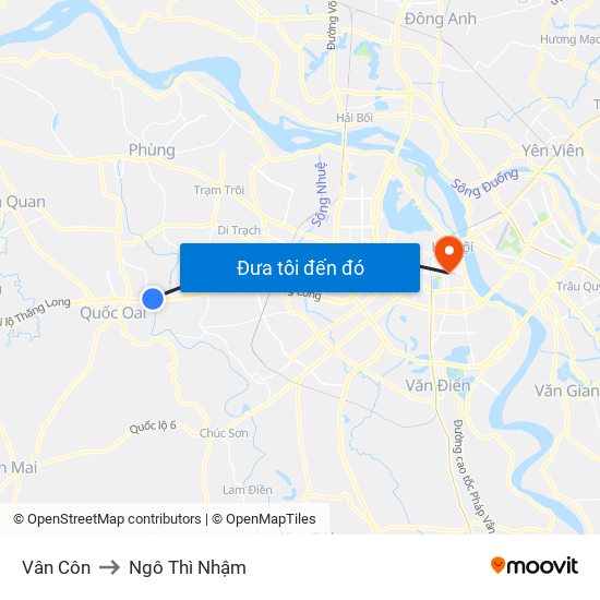 Vân Côn to Ngô Thì Nhậm map