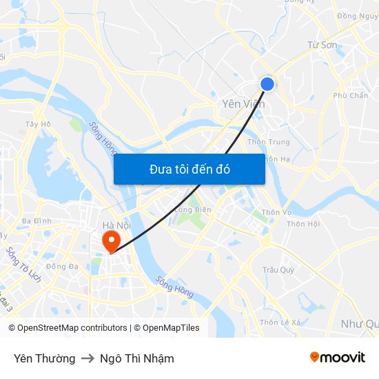 Yên Thường to Ngô Thì Nhậm map