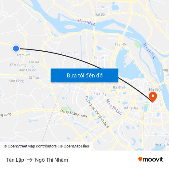 Tân Lập to Ngô Thì Nhậm map