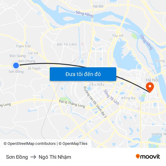 Sơn Đồng to Ngô Thì Nhậm map