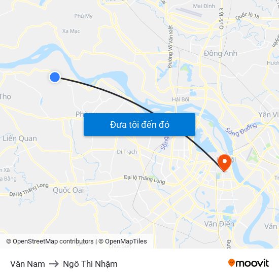 Vân Nam to Ngô Thì Nhậm map