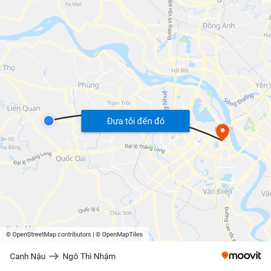 Canh Nậu to Ngô Thì Nhậm map