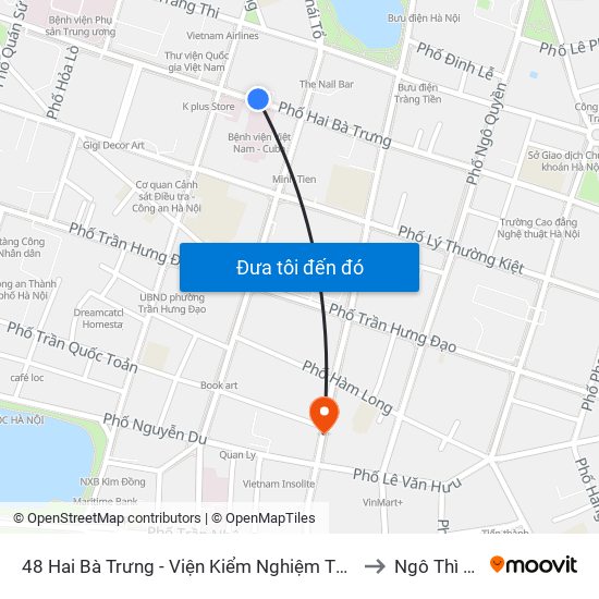 48 Hai Bà Trưng - Viện Kiểm Nghiệm Thuốc Trung Ương to Ngô Thì Nhậm map