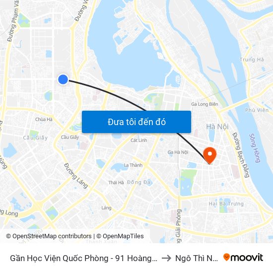 Gần Học Viện Quốc Phòng - 91 Hoàng Quốc Việt to Ngô Thì Nhậm map