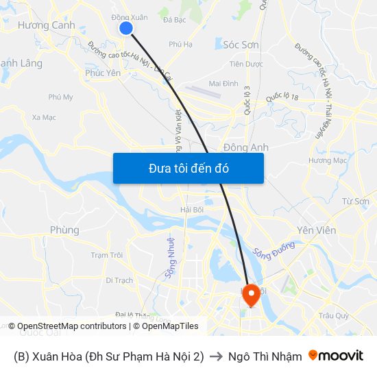 (B) Xuân Hòa (Đh Sư Phạm Hà Nội 2) to Ngô Thì Nhậm map
