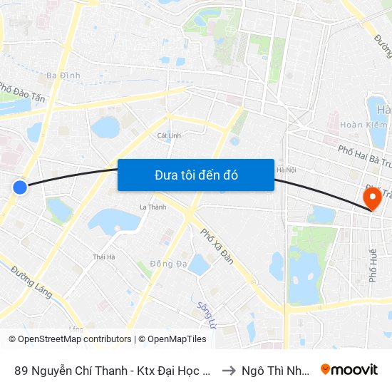 89 Nguyễn Chí Thanh - Ktx Đại Học Luật to Ngô Thì Nhậm map