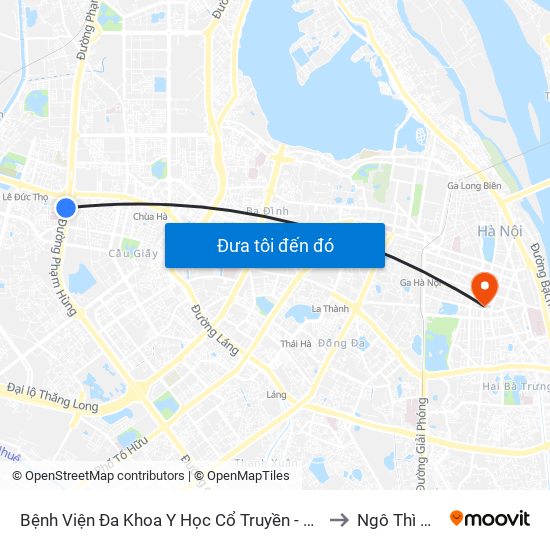 Bệnh Viện Đa Khoa Y Học Cổ Truyền - 6 Phạm Hùng to Ngô Thì Nhậm map