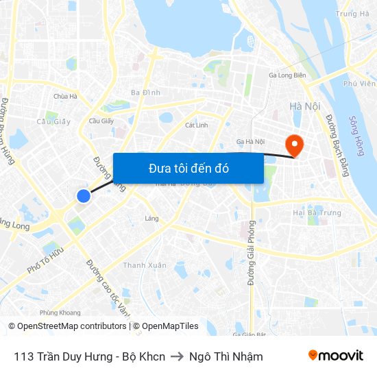 113 Trần Duy Hưng - Bộ Khcn to Ngô Thì Nhậm map