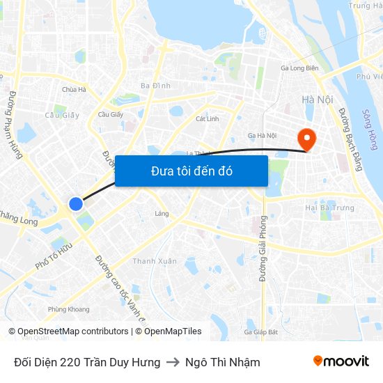 Đối Diện 220 Trần Duy Hưng to Ngô Thì Nhậm map
