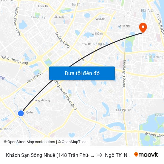 Khách Sạn Sông Nhuệ (148 Trần Phú- Hà Đông) to Ngô Thì Nhậm map