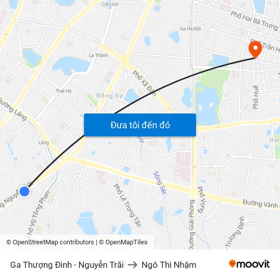 Ga Thượng Đình - Nguyễn Trãi to Ngô Thì Nhậm map