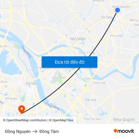 Đồng Nguyên to Đồng Tâm map