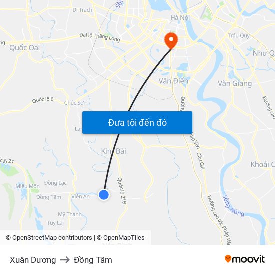 Xuân Dương to Đồng Tâm map