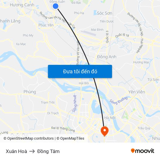 Xuân Hoà to Đồng Tâm map