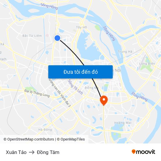 Xuân Tảo to Đồng Tâm map