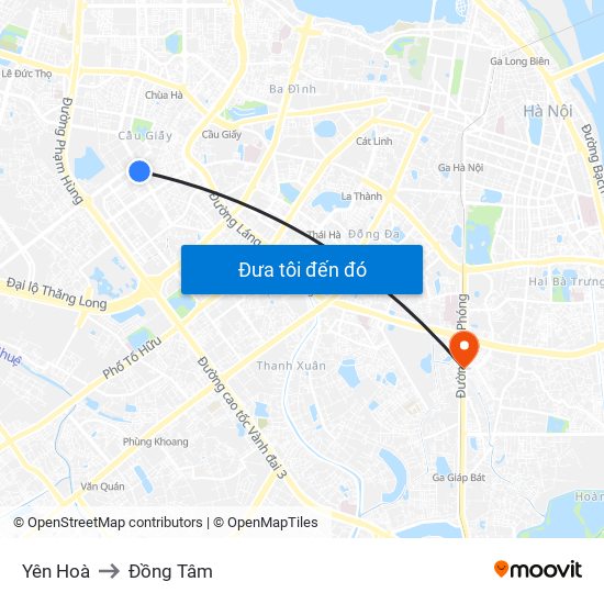 Yên Hoà to Đồng Tâm map