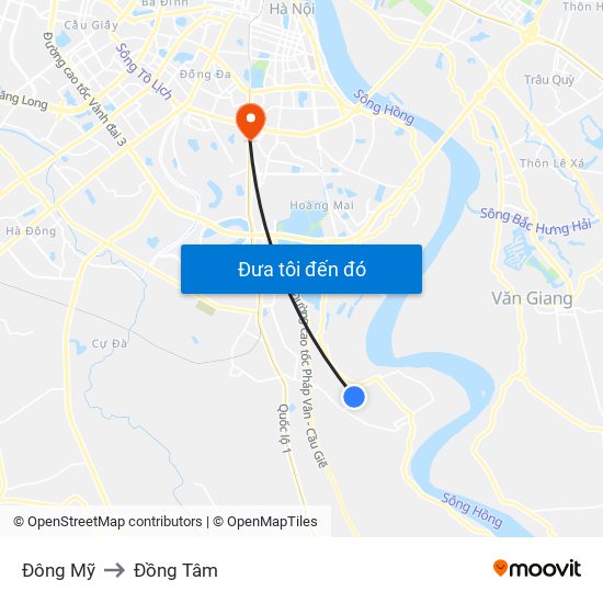 Đông Mỹ to Đồng Tâm map