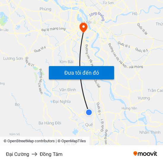 Đại Cường to Đồng Tâm map