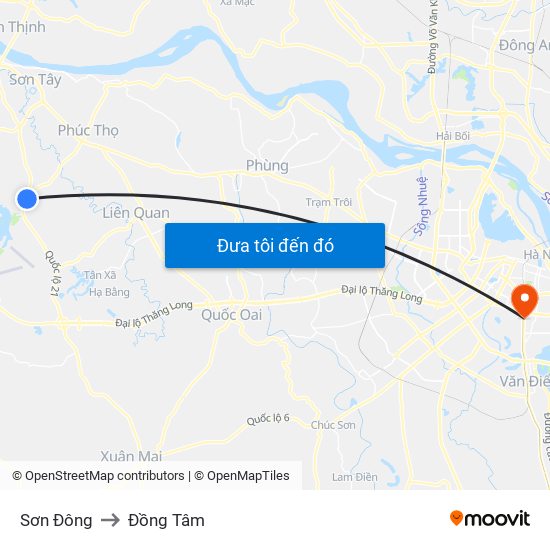 Sơn Đông to Đồng Tâm map