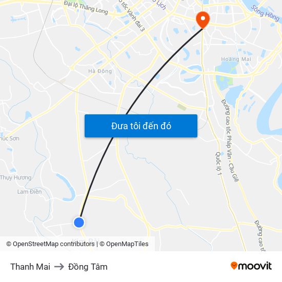 Thanh Mai to Đồng Tâm map