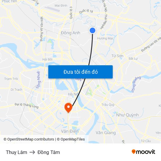 Thuỵ Lâm to Đồng Tâm map