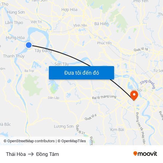 Thái Hòa to Đồng Tâm map