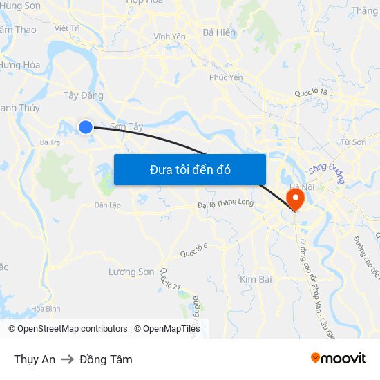 Thụy An to Đồng Tâm map