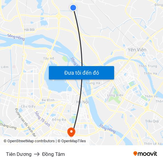 Tiên Dương to Đồng Tâm map
