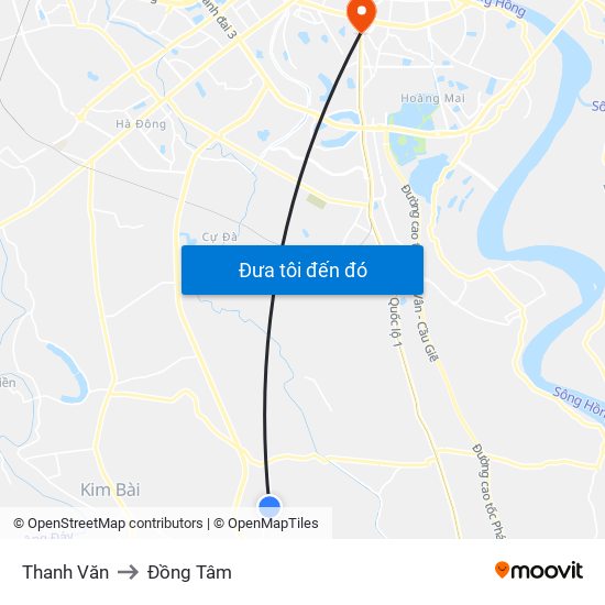 Thanh Văn to Đồng Tâm map