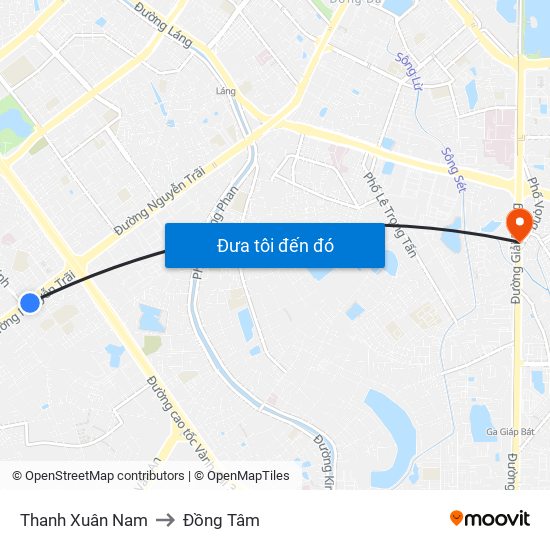 Thanh Xuân Nam to Đồng Tâm map