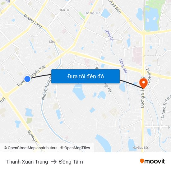 Thanh Xuân Trung to Đồng Tâm map
