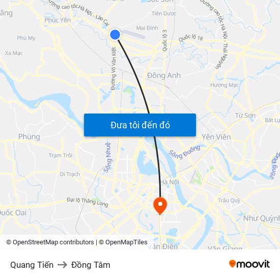 Quang Tiến to Đồng Tâm map