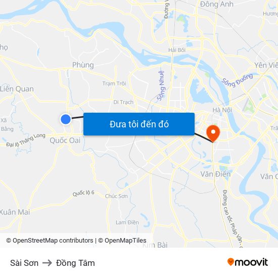 Sài Sơn to Đồng Tâm map