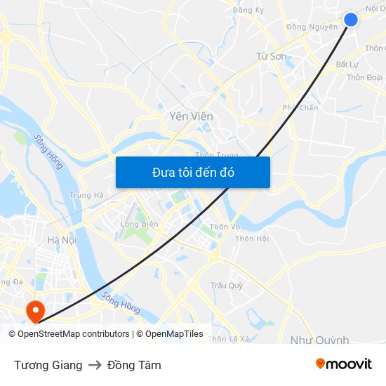 Tương Giang to Đồng Tâm map