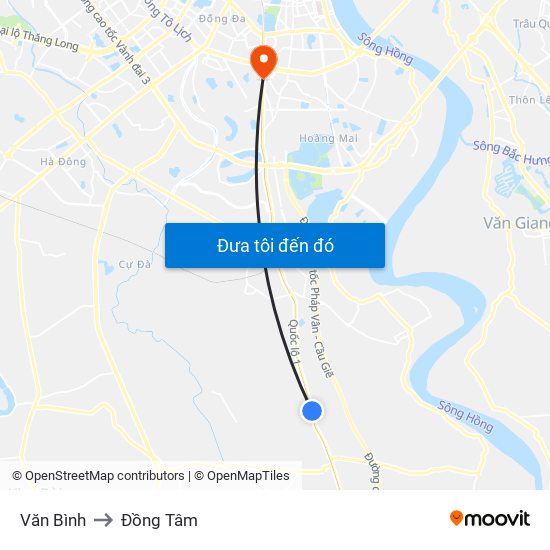 Văn Bình to Đồng Tâm map