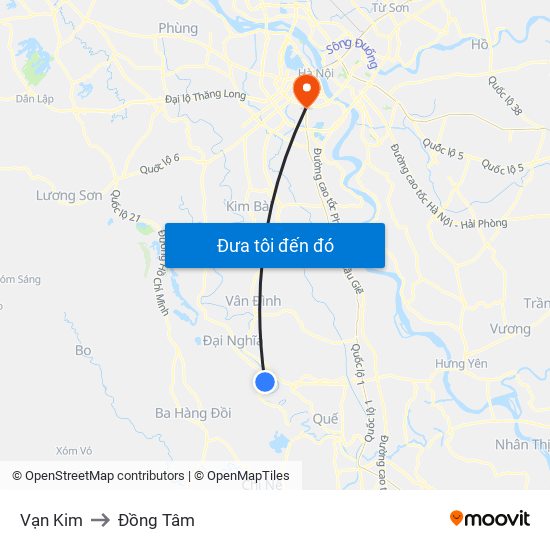 Vạn Kim to Đồng Tâm map
