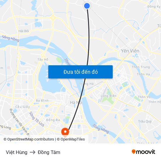 Việt Hùng to Đồng Tâm map
