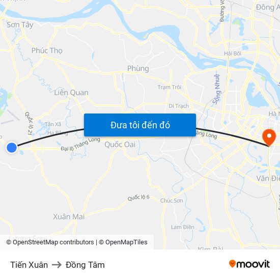Tiến Xuân to Đồng Tâm map